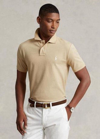 Cămăși polo cu plasă subțire personalizate Ralph Lauren, bej, pentru bărbați Cămăși polo cu plasă subțire personalizate Ralph Lauren, bej, pentru bărbați