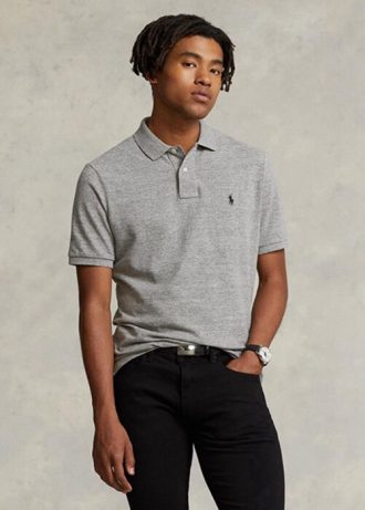 Cămăși polo cu plasă subțire Ralph Lauren gri pentru bărbați Cămăși polo cu plasă subțire Ralph Lauren gri pentru bărbați