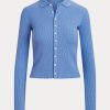 Cămăși polo de damă albastru Ralph Lauren cu coaste, cu nasturi în față Cămăși polo de damă albastru Ralph Lauren cu coaste, cu nasturi în față