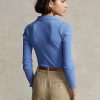 Cămăși polo de damă albastru Ralph Lauren cu coaste, cu nasturi în față Cămăși polo de damă albastru Ralph Lauren cu coaste, cu nasturi în față