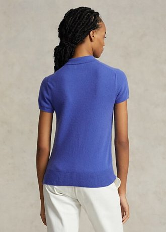 Cămăși polo din cașmir de culoare albastră Ralph Lauren pentru femei