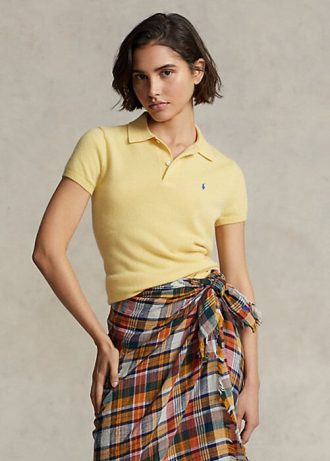 Cămăși polo din cașmir, de culoare galbenă, pentru femei Ralph Lauren