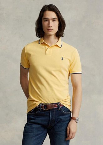 Cămăși polo galbene Ralph Lauren, personalizate, slim cu plasă, pentru bărbați Cămăși polo galbene Ralph Lauren, personalizate, slim cu plasă, pentru bărbați