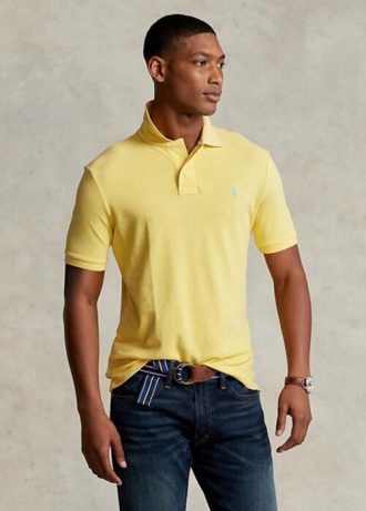 Cămăși polo galbene Ralph Lauren, personalizate, slim cu plasă, pentru bărbați Cămăși polo galbene Ralph Lauren, personalizate, slim cu plasă, pentru bărbați