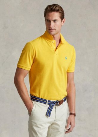 Cămăși polo galbene Ralph Lauren, personalizate, slim cu plasă, pentru bărbați Cămăși polo galbene Ralph Lauren, personalizate, slim cu plasă, pentru bărbați