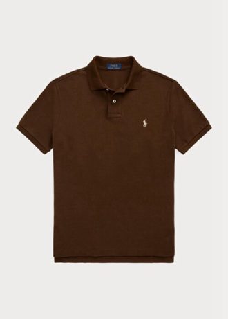 Cămăși polo maro pentru bărbați Ralph Lauren personalizate slim cu plasă Cămăși polo maro pentru bărbați Ralph Lauren personalizate slim cu plasă