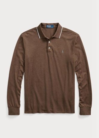 Cămăși polo maro Ralph Lauren personalizate slim fit Birdseye pentru bărbați Cămăși polo maro Ralph Lauren personalizate slim fit Birdseye pentru bărbați
