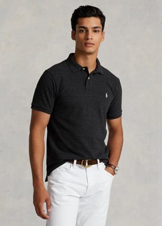 Cămăși polo negru pentru bărbați Ralph Lauren, personalizate, slim cu plasă Cămăși polo negru pentru bărbați Ralph Lauren, personalizate, slim cu plasă