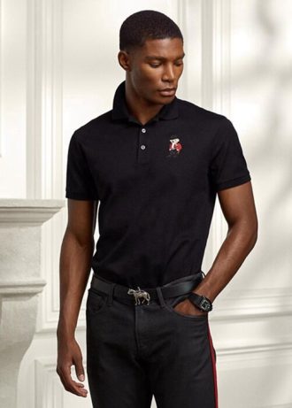 Cămăși polo negru pentru bărbați Ralph Lauren personalizate slim Fit Bear Cămăși polo negru pentru bărbați Ralph Lauren personalizate slim Fit Bear
