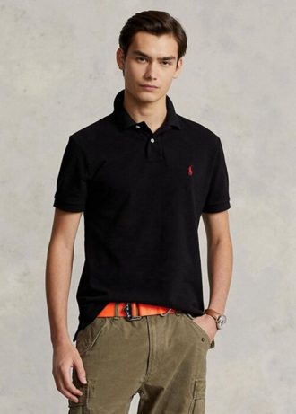 Cămăși polo negru pentru bărbați Ralph Lauren slim cu plasă Cămăși polo negru pentru bărbați Ralph Lauren slim cu plasă