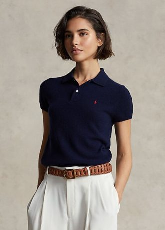 Cămăși polo negru pentru femei Ralph Lauren slim fit din cașmir