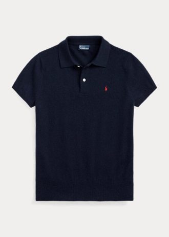 Cămăși polo negru pentru femei Ralph Lauren slim fit din cașmir