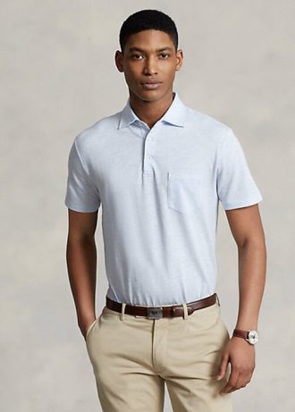 Cămăși polo pentru bărbați, albastru deschis, personalizate, din bumbac și in, pentru bărbați Cămăși polo pentru bărbați, albastru deschis, personalizate, din bumbac și in, pentru bărbați