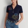 Cămăși polo pentru femei Ralph Lauren din piqué peticul bleumarin