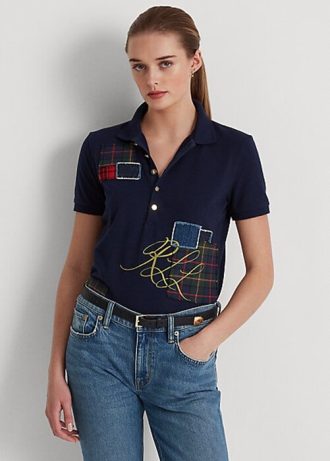Cămăși polo pentru femei Ralph Lauren din piqué peticul bleumarin