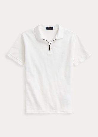 Cămăși polo Ralph Lauren cu fermoar din plasă elastică alb pentru bărbați Cămăși polo Ralph Lauren cu fermoar din plasă elastică alb pentru bărbați