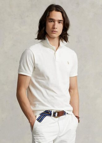 Cămăși polo Ralph Lauren, personalizate, cu ochiuri subțire, albe, pentru bărbați