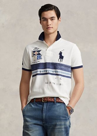 Cămăși polo Ralph Lauren personalizate pentru bărbați, alb, slim fit Big Pony din plasă Cămăși polo Ralph Lauren personalizate pentru bărbați, alb, slim fit Big Pony din plasă