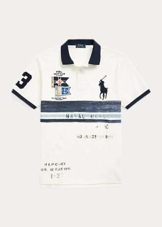 Cămăși polo Ralph Lauren personalizate pentru bărbați, alb, slim fit Big Pony din plasă Cămăși polo Ralph Lauren personalizate pentru bărbați, alb, slim fit Big Pony din plasă