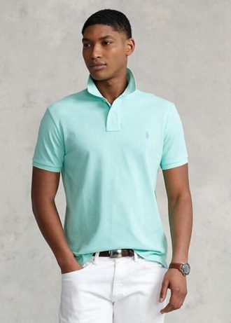 Cămăși polo Ralph Lauren personalizate pentru bărbați, cu ochiuri subțire, albastre Cămăși polo Ralph Lauren personalizate pentru bărbați, cu ochiuri subțire, albastre