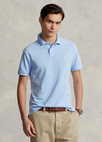 Cămăși polo Ralph Lauren personalizate pentru bărbați, cu ochiuri subțire, albastre Cămăși polo Ralph Lauren personalizate pentru bărbați, cu ochiuri subțire, albastre