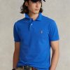 Cămăși polo Ralph Lauren personalizate pentru bărbați, cu ochiuri subțire, albastre Cămăși polo Ralph Lauren personalizate pentru bărbați, cu ochiuri subțire, albastre