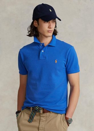 Cămăși polo Ralph Lauren personalizate pentru bărbați, cu ochiuri subțire, albastre