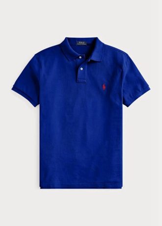 Cămăși polo Ralph Lauren personalizate pentru bărbați, cu ochiuri subțire, albastre Cămăși polo Ralph Lauren personalizate pentru bărbați, cu ochiuri subțire, albastre