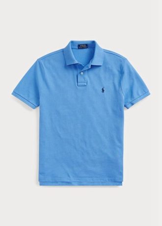 Cămăși polo Ralph Lauren personalizate pentru bărbați, cu ochiuri subțire, albastre Cămăși polo Ralph Lauren personalizate pentru bărbați, cu ochiuri subțire, albastre