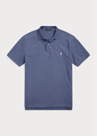 Cămăși polo Ralph Lauren personalizate pentru bărbați, cu ochiuri subțire, albastre Cămăși polo Ralph Lauren personalizate pentru bărbați, cu ochiuri subțire, albastre
