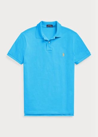Cămăși polo Ralph Lauren personalizate pentru bărbați, cu ochiuri subțire, albastre Cămăși polo Ralph Lauren personalizate pentru bărbați, cu ochiuri subțire, albastre