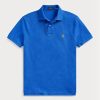 Cămăși polo Ralph Lauren personalizate pentru bărbați, cu ochiuri subțire, albastre Cămăși polo Ralph Lauren personalizate pentru bărbați, cu ochiuri subțire, albastre