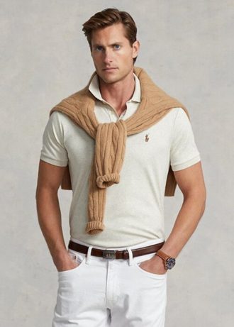 Cămăși polo Ralph Lauren, personalizate, slim fit, din bumbac moale, bej