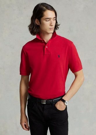 Cămăși polo roșii pentru bărbați Ralph Lauren slim cu plasă