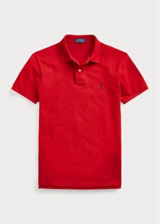 Cămăși polo roșii pentru bărbați Ralph Lauren slim cu plasă