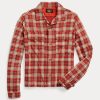 Cămăși roșii pentru femei Ralph Lauren din jerseu cu imprimeu în carouri Cămăși roșii pentru femei Ralph Lauren din jerseu cu imprimeu în carouri