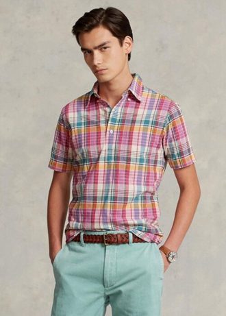 Cămăși roz pentru bărbați Ralph Lauren, cu ajustare clasică, Madras Popover Cămăși roz pentru bărbați Ralph Lauren, cu ajustare clasică, Madras Popover