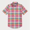 Cămăși roz pentru bărbați Ralph Lauren, cu ajustare clasică, Madras Popover