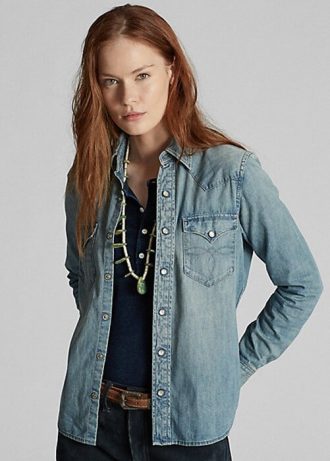 Cămăși Western Ralph Lauren Indigo Denim pentru femei albastre Cămăși Western Ralph Lauren Indigo Denim pentru femei albastre