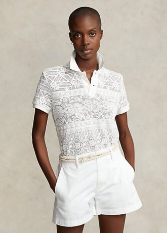 Crem Cămăși polo Ralph Lauren cu dantelă geometrică pentru femei