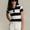 Crem / Negru Cămăși polo Ralph Lauren slim cu tricot cablu pentru femei Crem / Negru Cămăși polo Ralph Lauren slim cu tricot cablu pentru femei