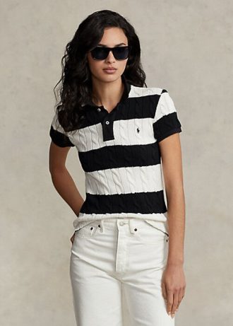 Crem / Negru Cămăși polo Ralph Lauren slim cu tricot cablu pentru femei