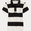 Crem / Negru Cămăși polo Ralph Lauren slim cu tricot cablu pentru femei Crem / Negru Cămăși polo Ralph Lauren slim cu tricot cablu pentru femei