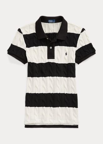 Crem / Negru Cămăși polo Ralph Lauren slim cu tricot cablu pentru femei