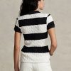 Crem / Negru Cămăși polo Ralph Lauren slim cu tricot cablu pentru femei Crem / Negru Cămăși polo Ralph Lauren slim cu tricot cablu pentru femei