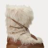 Cremă pentru femei Ralph Lauren Celia Shearling & Cizme din piele lustruită Cremă pentru femei Ralph Lauren Celia Shearling & Cizme din piele lustruită