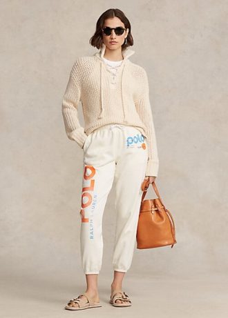 Cremă pentru femei Ralph Lauren Logo & Pantaloni de sport Wave Graphic Fleece