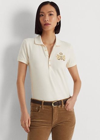 Crem Tricouri polo Ralph Lauren pentru femei cu crest din piqué