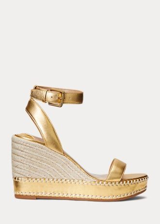 Espadrile din piele metalizată Ralph Lauren Hilarie pentru femei aurii
