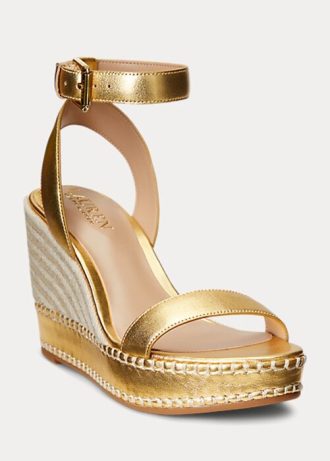 Espadrile din piele metalizată Ralph Lauren Hilarie pentru femei aurii